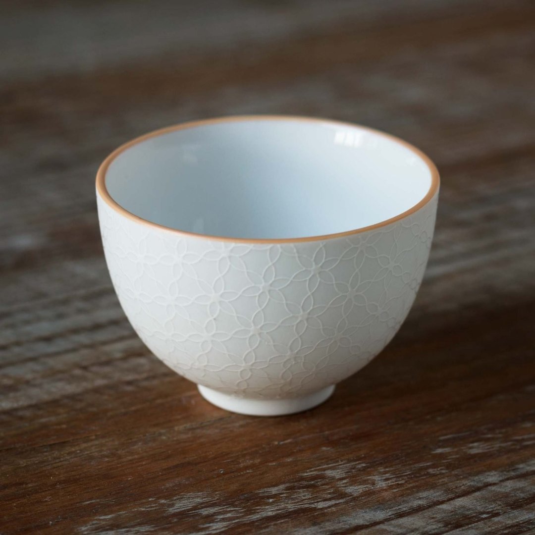 日本美浓烧 Yamatsu 春之花 すみれ 丸型汤呑 - 茶具/茶杯 - 陶 白色