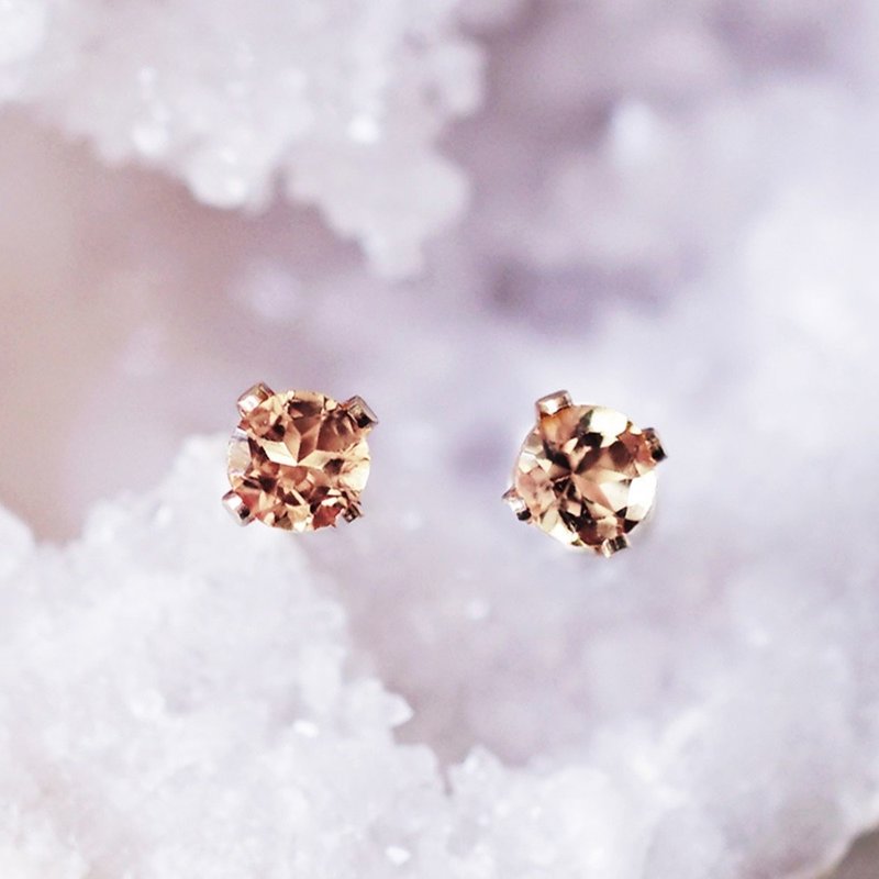 Citrine 3mm Stud Earrings Easter - 耳环/耳夹 - 宝石 橘色