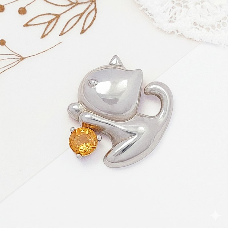 独家原创设计 手工制作 925纯银项链 俏皮猫咪项链 黄水晶 - 项链 - 纯银 