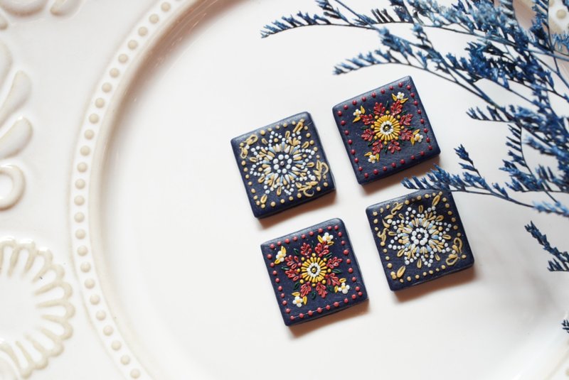 NaznaDesign-低温陶瓷手工耳饰-马约利卡花砖系列(可改夹) - 耳环/耳夹 - 陶 蓝色