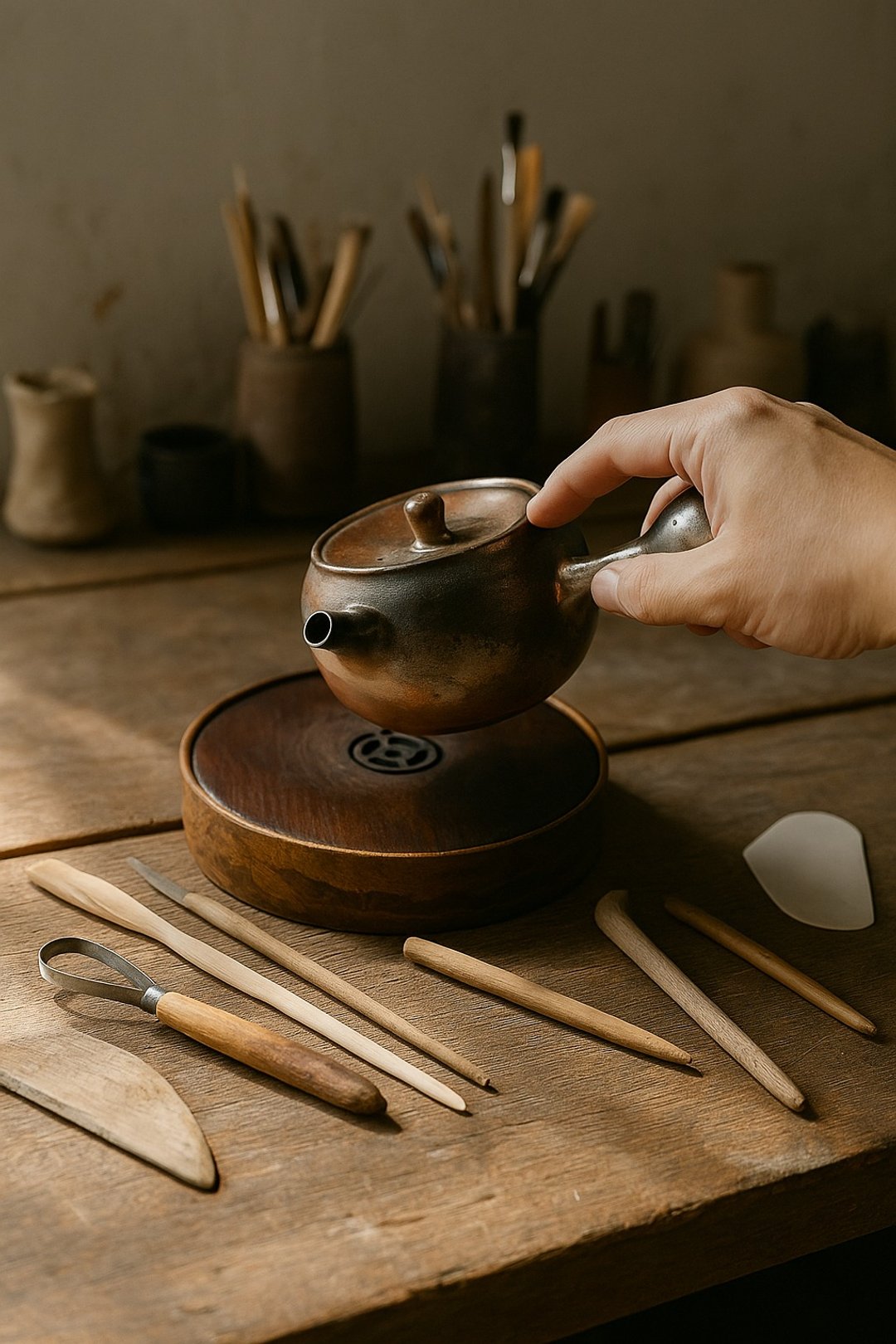 柴烧古铜金侧把茶壶 / 小平凡手作 - 茶具/茶杯 - 陶 
