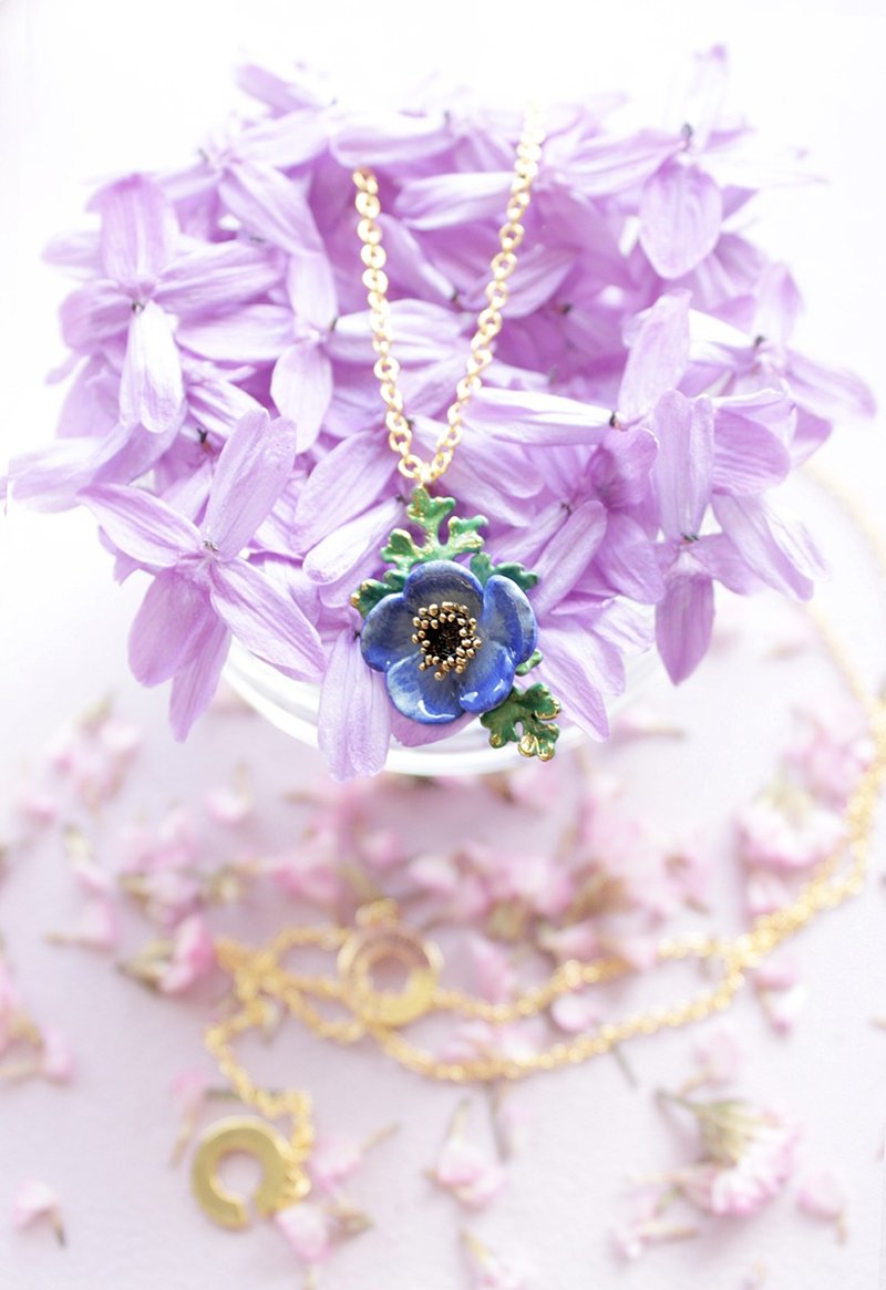 Anemone Necklace Violet, Anemone Flower, Violet flower, Flower Ring - 项链 - 其他金属 紫色
