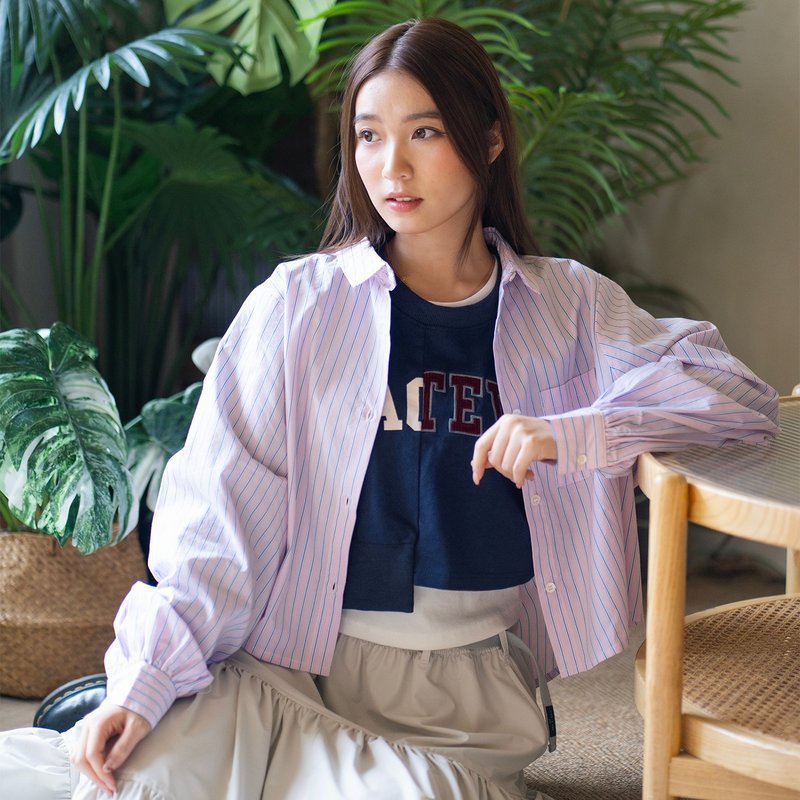 【ad-lib women】女装短版恤衫 - 粉红色//深灰色 (BL009) - 女装衬衫 - 棉．麻 粉红色