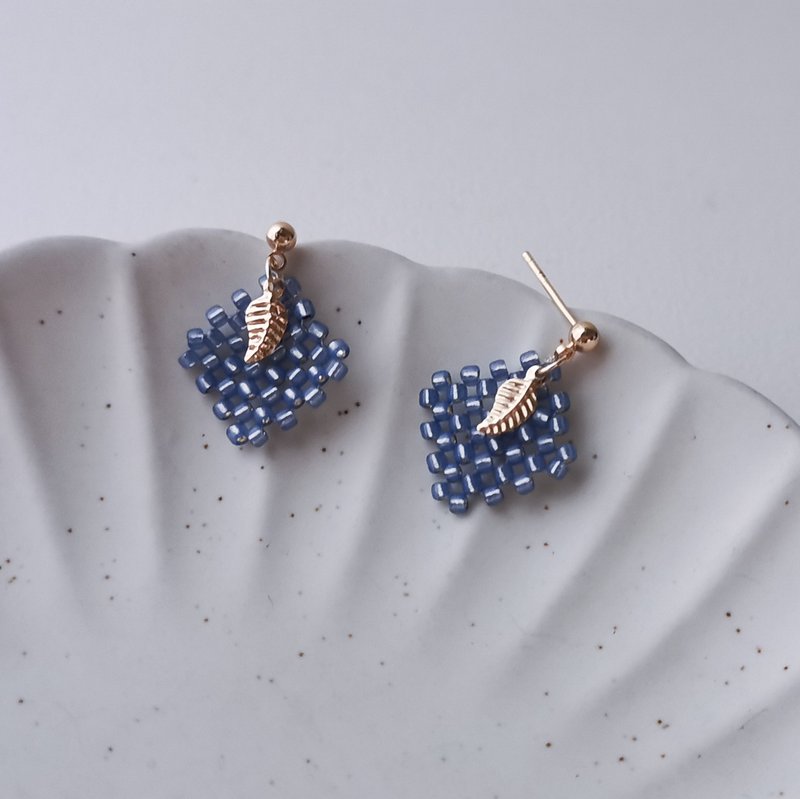 【Veverka】风日 - 耳环 饰品 日本米珠 耳夹 无耳洞 - 耳环/耳夹 - 半宝石 蓝色