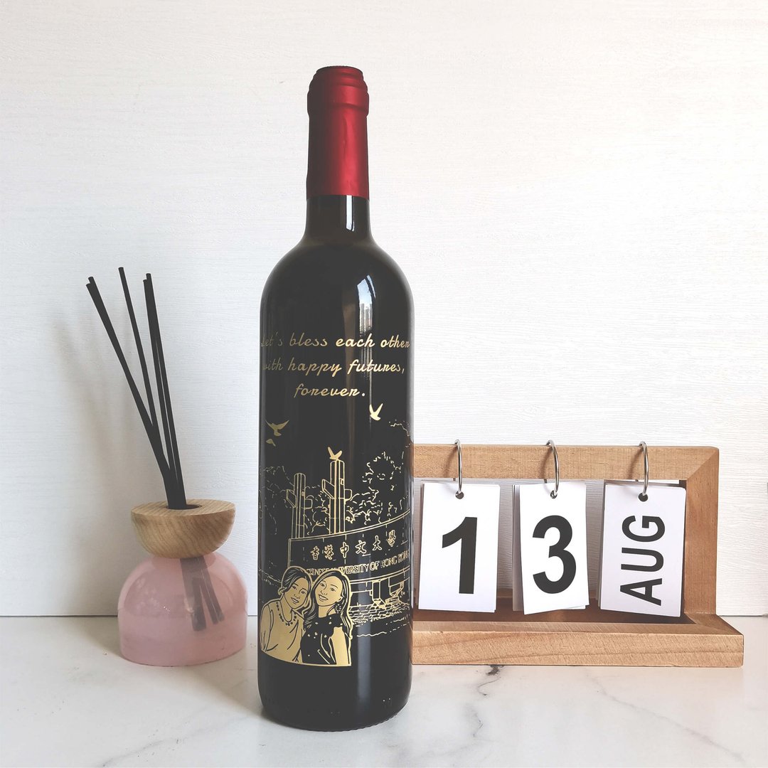 【移民礼物】定制化人像背景雕刻纪念红酒 - 酒类 - 玻璃 