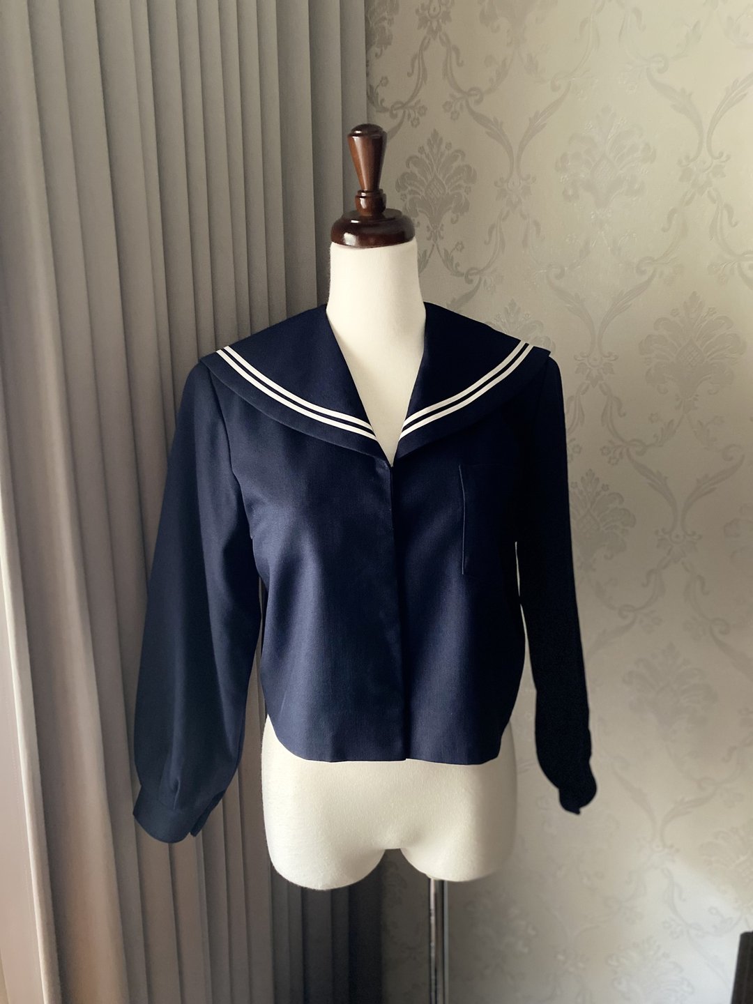 日本制羊毛冬季学生两本线水手服古着上衣 - 女装上衣 - 羊毛 蓝色