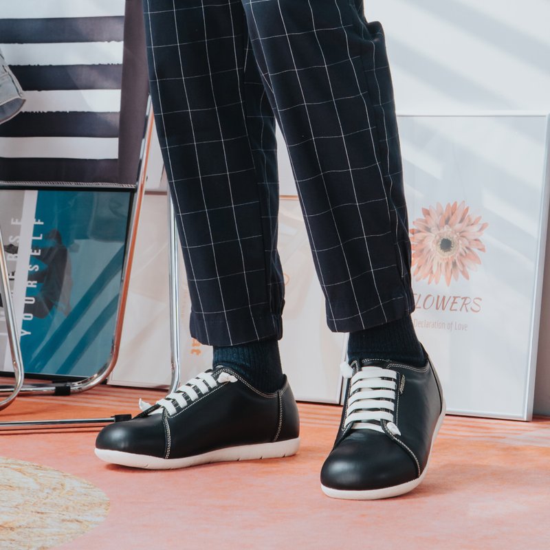 【宽脚友善】MIT舒适馒头鞋。真皮。静谧黑5828 - 男款休闲鞋 - 真皮 黑色