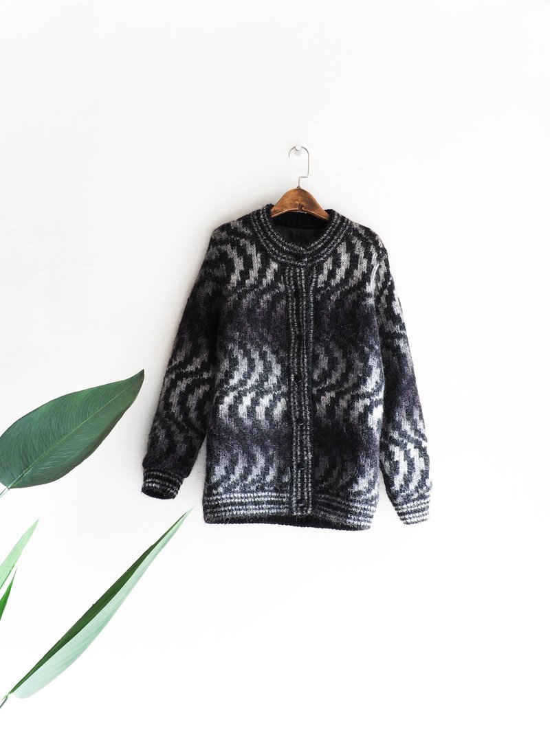 河水山 - 墨日月夜深黑静谧之地 古董毛质羊呢开襟外套 上衣 - 女装针织衫/毛衣 - 羊毛 黑色