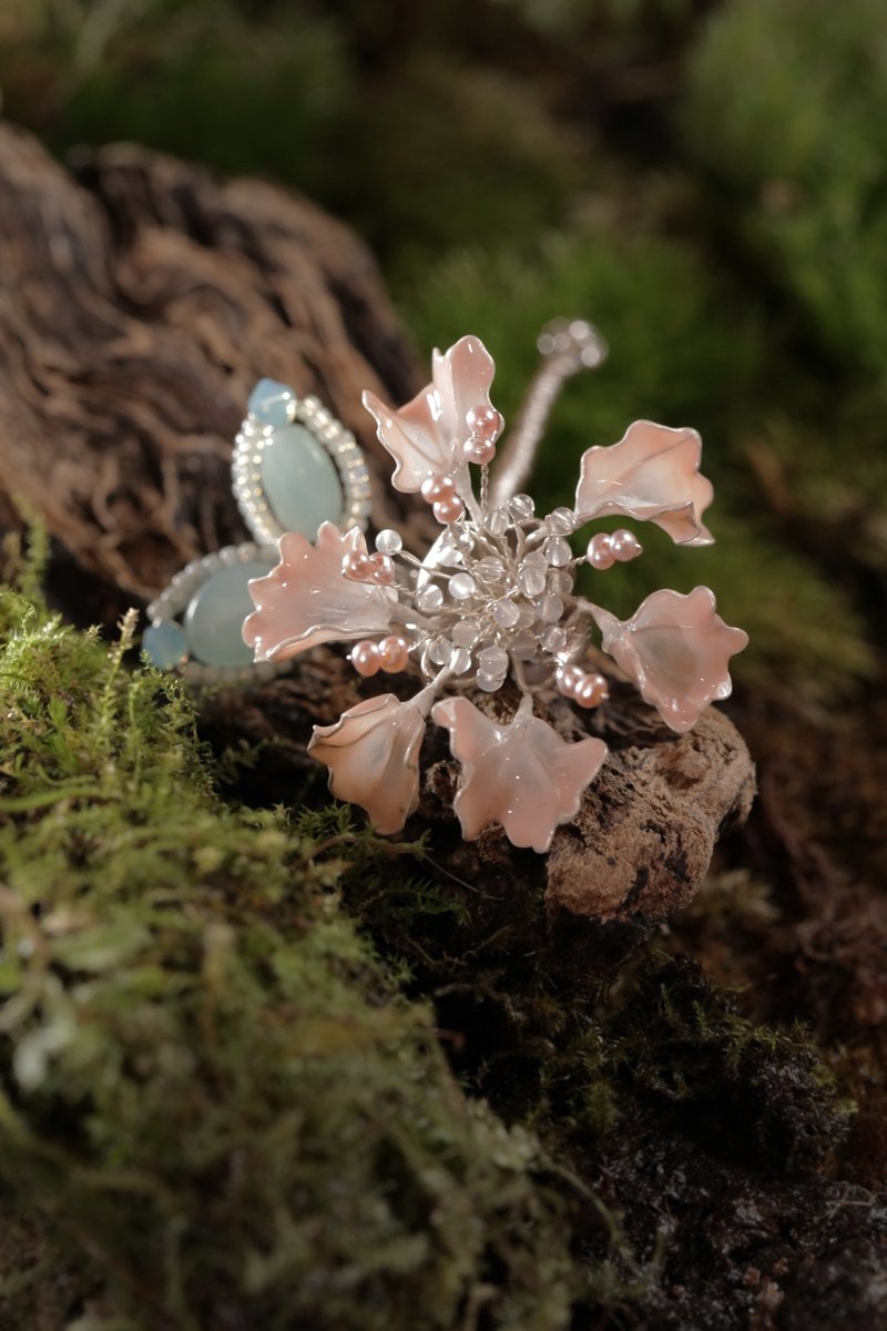 紫薇花手工珠宝磁扣花饰 - 胸针 - 琉璃 粉红色