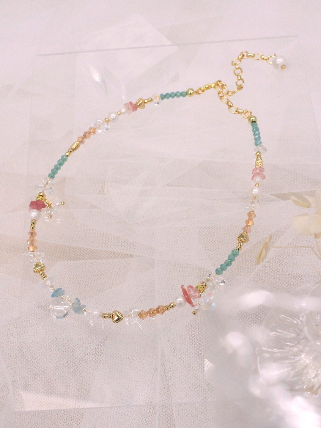 世界喜欢芮比。MUCHAT手作14KGP西瓜晶海蓝宝珠花项链 - 项链 - 其他金属 多色