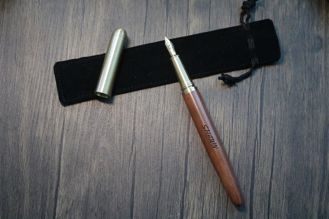 木质钢笔免费刻字绒布笔袋套装两款颜色 - 钢笔 - 木头 