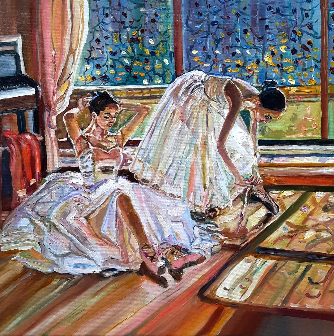 油畫原作 Ballerina Painting Original Art 油畫 Oil Painting Oil on Canvas Wall Decor - 墙贴/壁贴 - 其他材质 粉红色