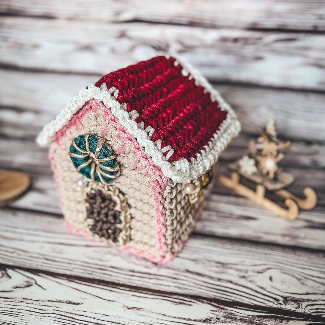 Gingerbread house crochet pattern PDF, basket with lid, Christmas ornament - 手工艺教程/工具书 - 其他材质 
