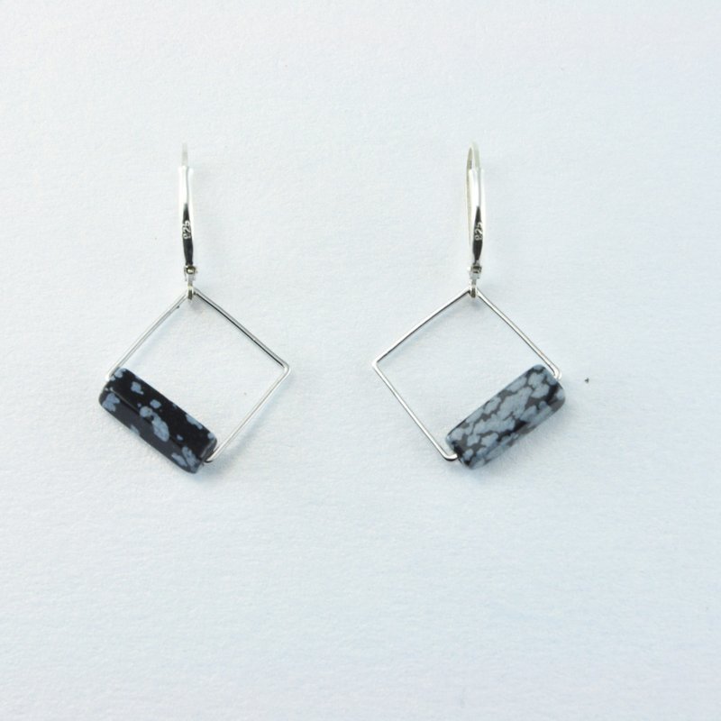天然石925纯银几何吊坠耳环(长方形) - 耳环/耳夹 - 其他金属 银色