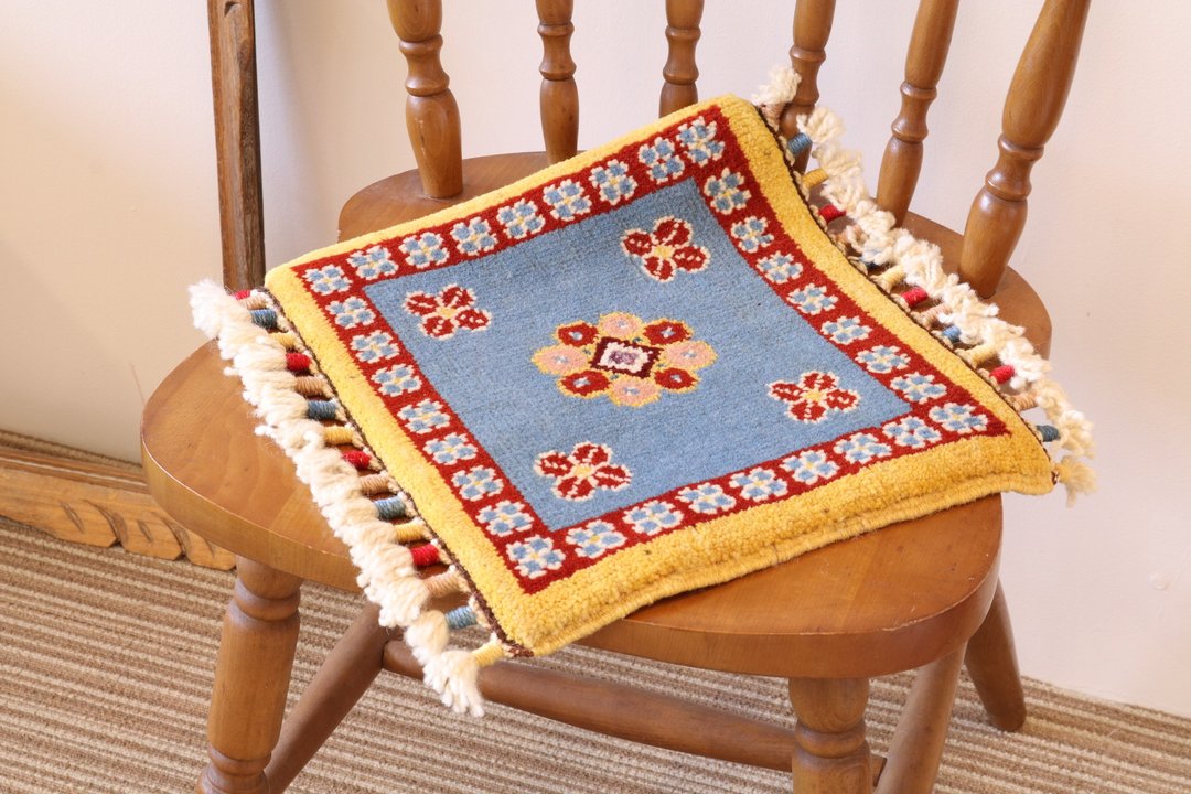Blue×yellow Handmade carpet rug small size Wool - 被子/毛毯 - 其他材质 黄色