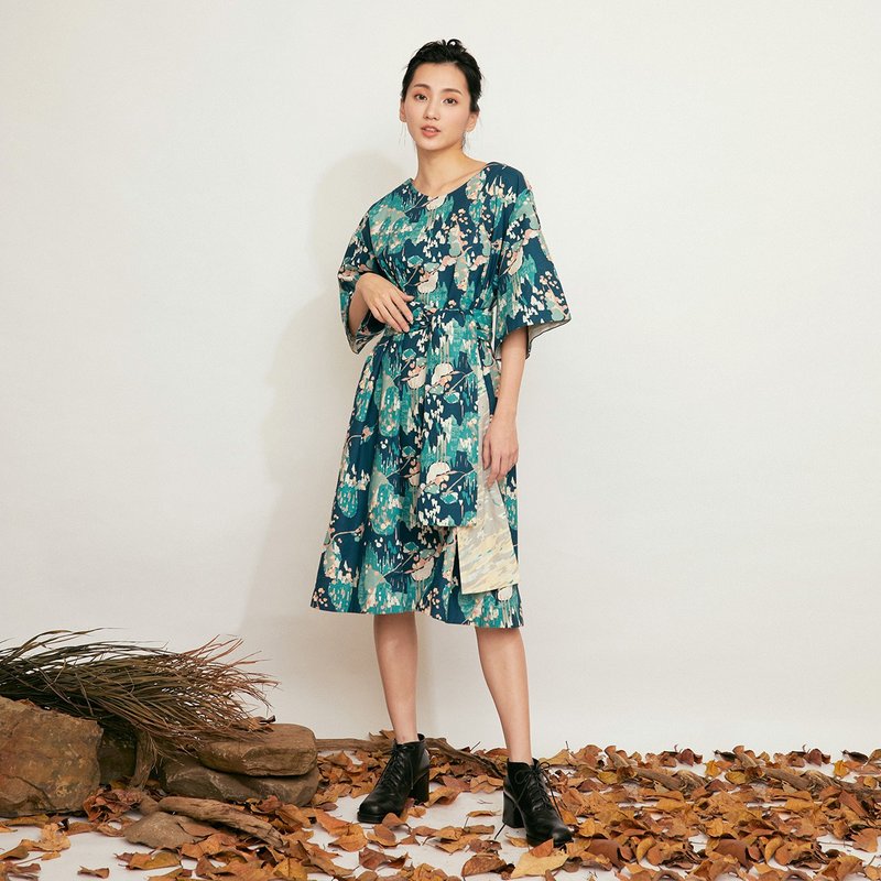 知更鸟七分宽袖绑带洋装_飘浮岛屿 - 洋装/连衣裙 - 棉．麻 多色