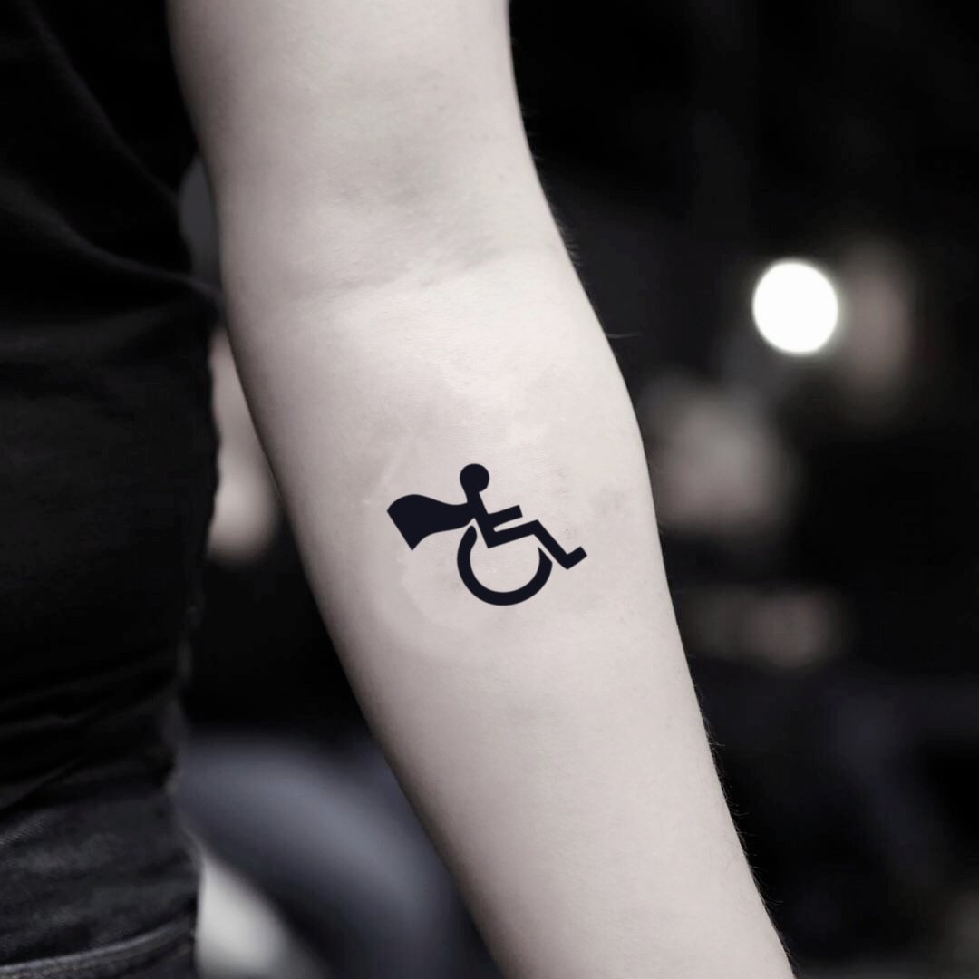 OhMyTat 飞轮椅 Wheelchair 刺青图案纹身贴纸 (2 张) - 纹身贴 - 纸 黑色