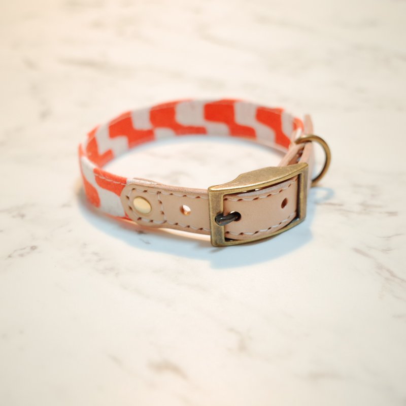 狗 项圈 M号 橘色 余波漫步 可加购吊牌 附铃铛 - 项圈/牵绳 - 棉．麻 