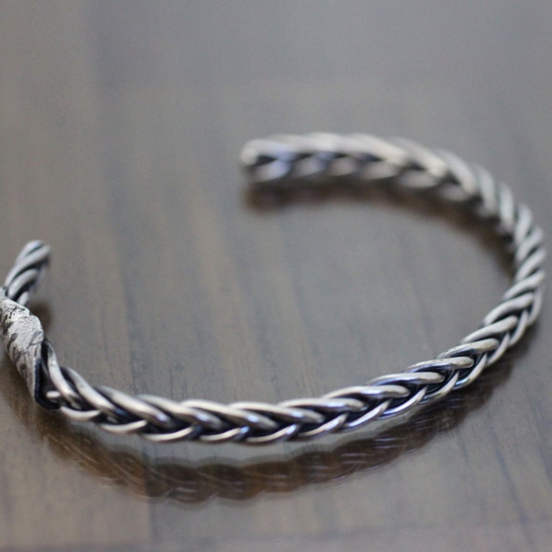silver925 手链 -Growing Bangle- (SILVER×SILVER) 宽版手环 / 纯银 台湾 - 手链/手环 - 纯银 银色