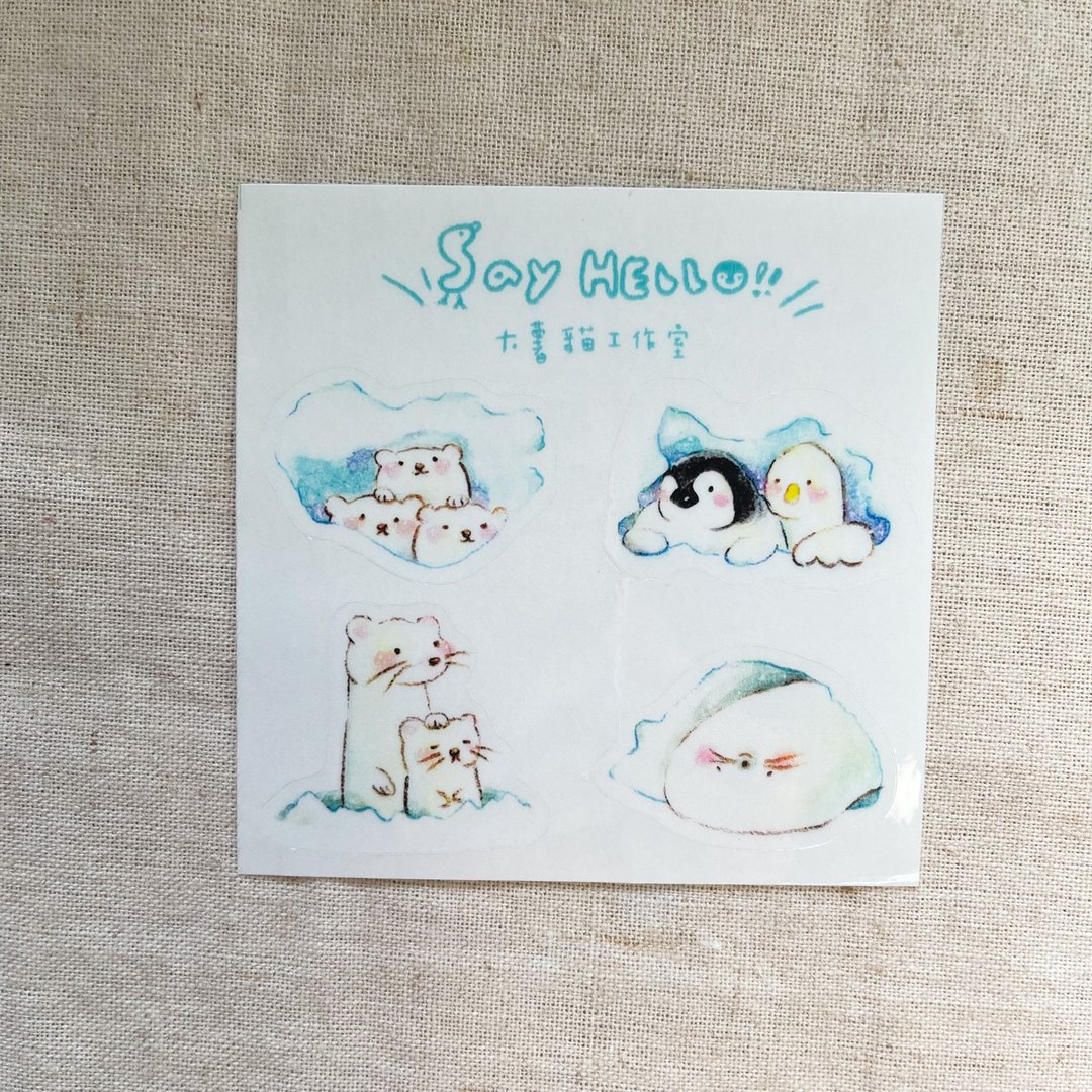 小企鹅与鸭鸭偷偷看你 透明贴纸 - 贴纸 - 纸 蓝色
