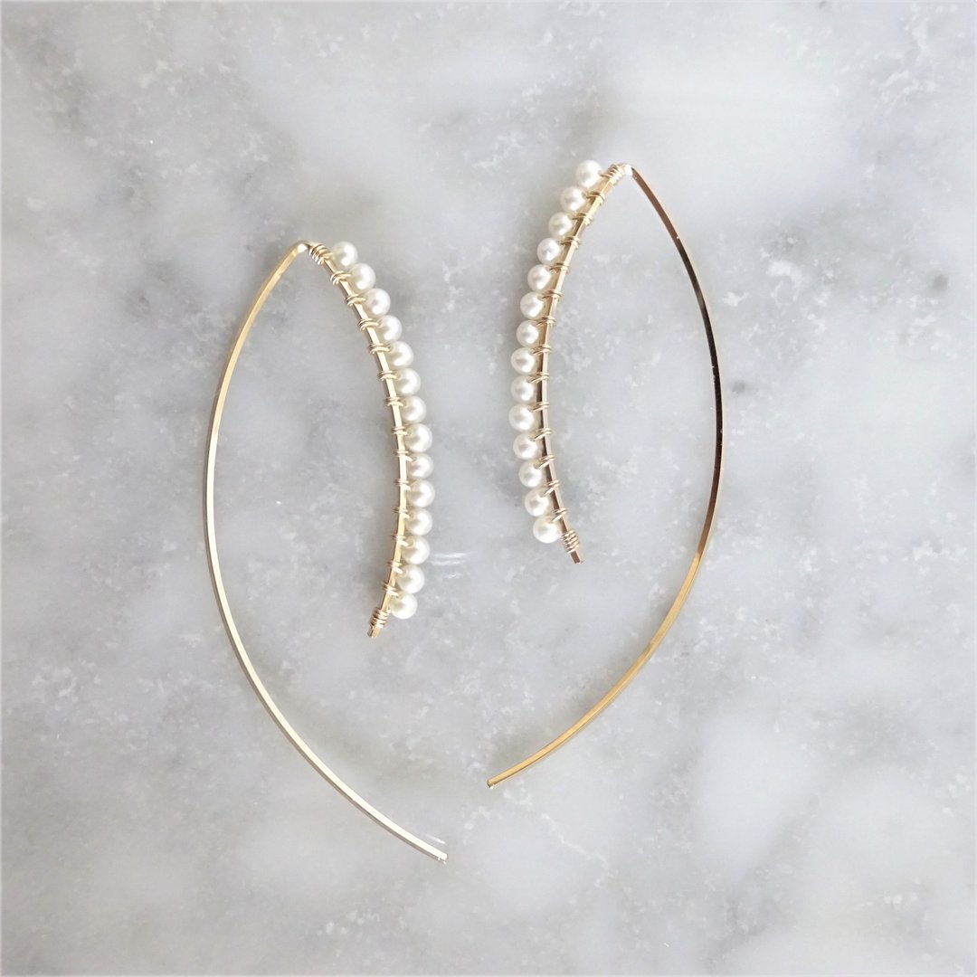 14kgf * AAA pearl big marquis pierced earring - 耳环/耳夹 - 宝石 白色