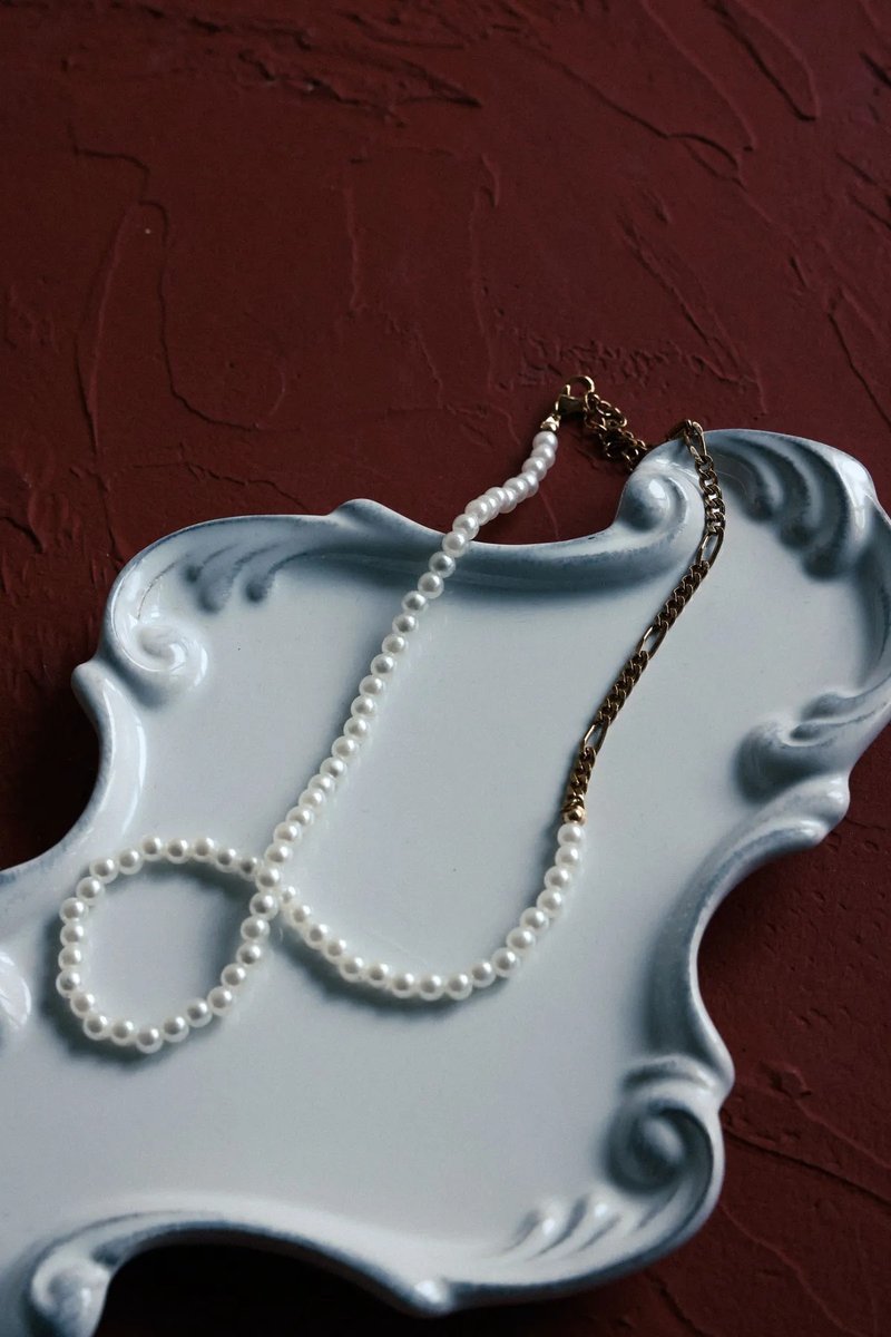 COR-DATE / 珍珠链条拼接短链 - 项链 - 其他材质 