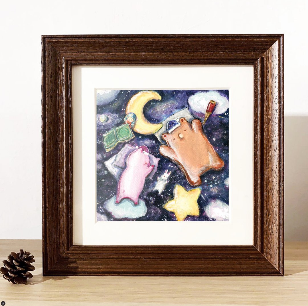 【印刷画/原画】Little Bear & Pig - Deep Slumber 熟睡 - 海报/装饰画/版画 - 其他材质 