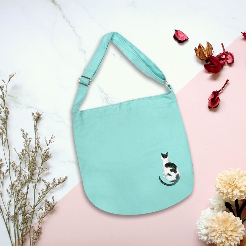 春意盎然-耄耋同春莲花肩包-水蓝 - 侧背包/斜挎包 - 尼龙 