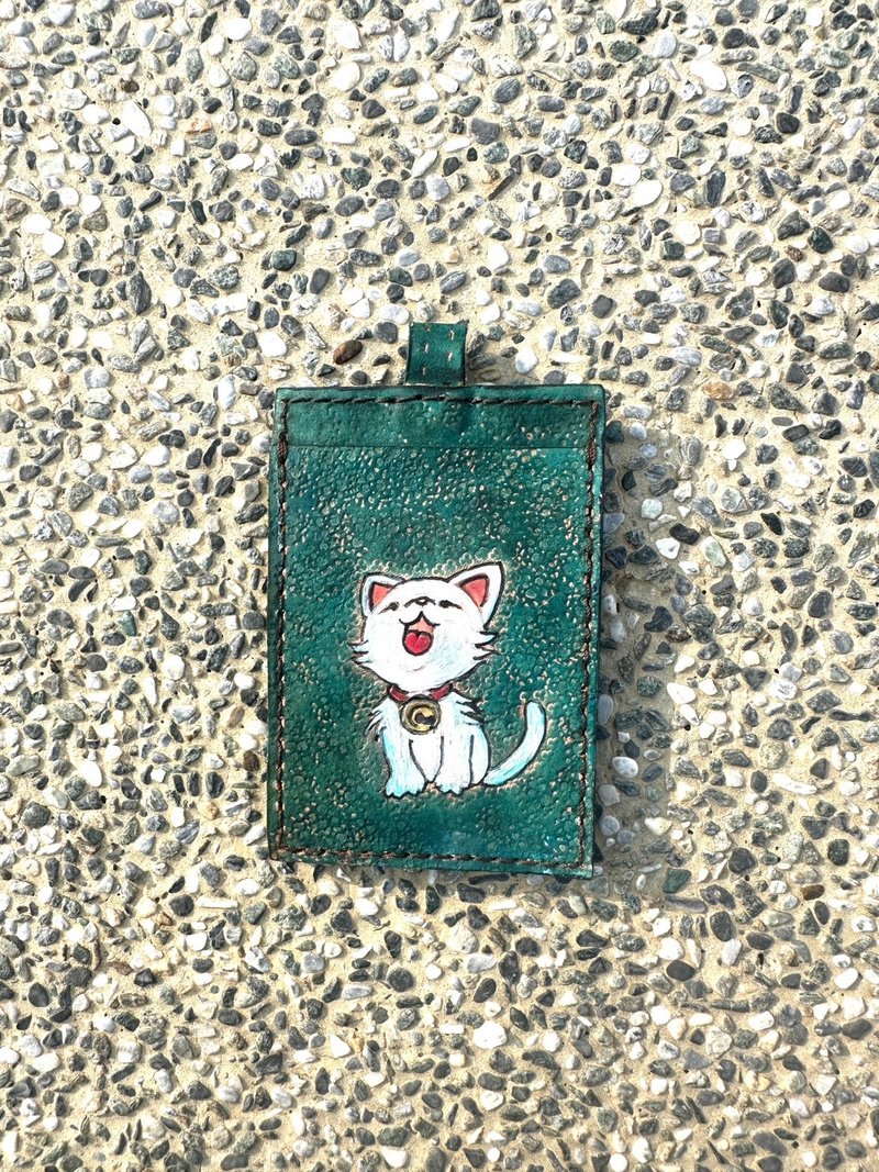 Manzoku | 可订制 | 纯手工皮革雕刻缝制 | 真皮卡夹证件套猫宠物 - 证件套/卡套 - 真皮 
