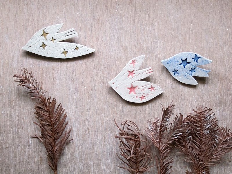 飞鸟饰品 - 陶别针-2 - 胸针 - 陶 白色