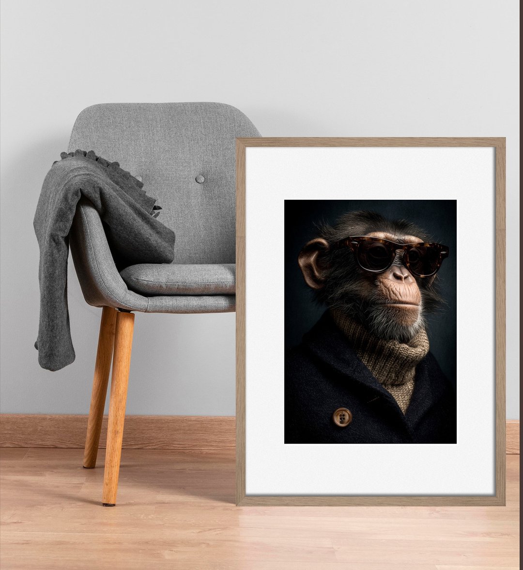 装饰画-附画框 | 黑猩猩| 挂画| 入厝礼| 商店布置| 海报 - 画框/相框 - 木头 卡其色