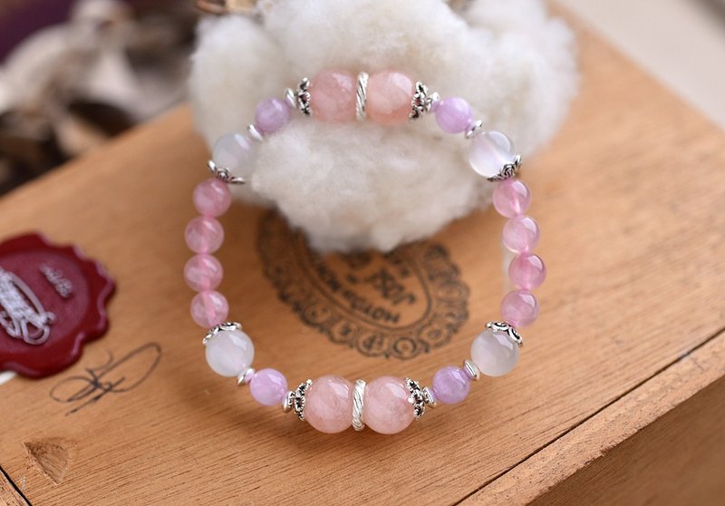 浅透马岛粉晶+紫锂辉+摩根石+月光石纯银手链 - 手链/手环 - 水晶 粉红色