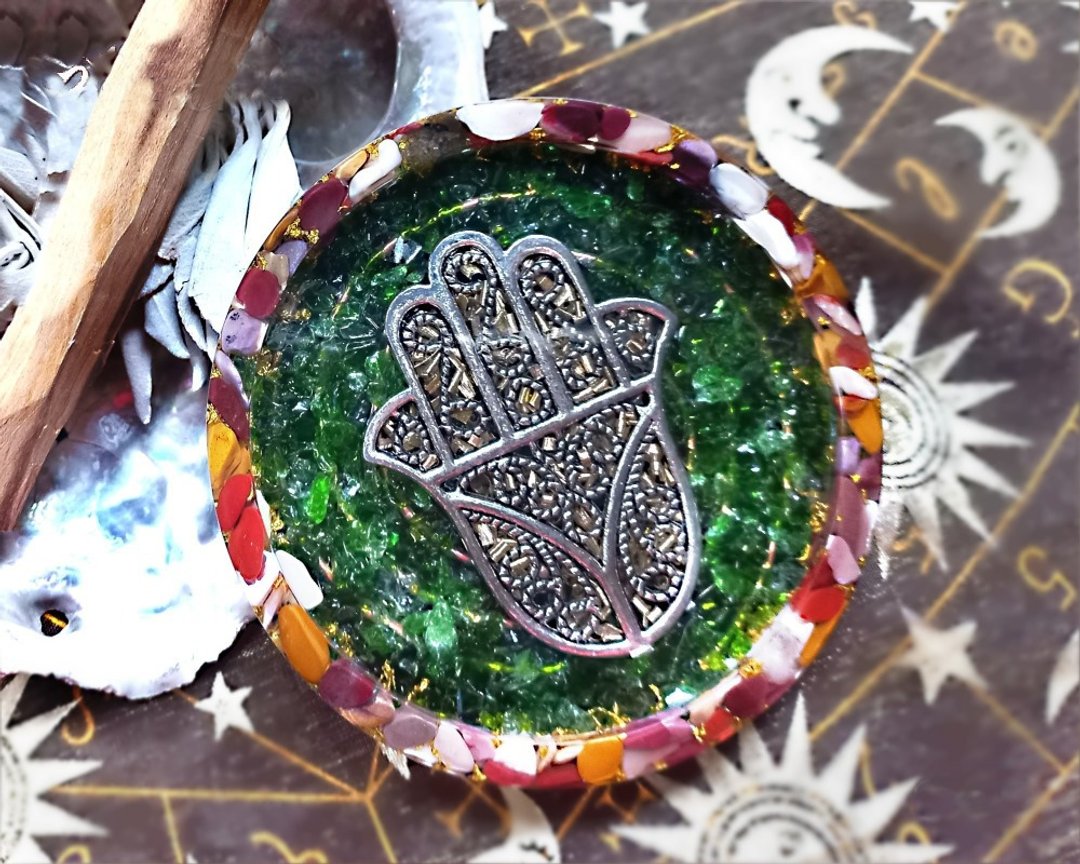 法蒂玛之手杯垫 | 小物件充电盘 | 双面设计 | 神圣符号麦达昶 - 摆饰 - 水晶 多色