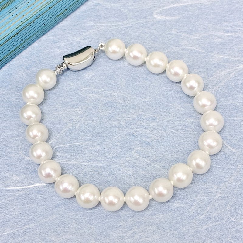 Edith & Jaz • 淡水珍珠纯银元宝扣手链 - 手链/手环 - 珍珠 白色