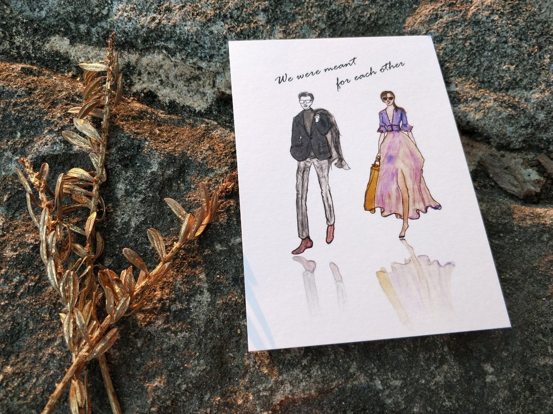 Postcard/万用明信片/明信片/手绘/情人节/天生一对 - 卡片/明信片 - 纸 白色