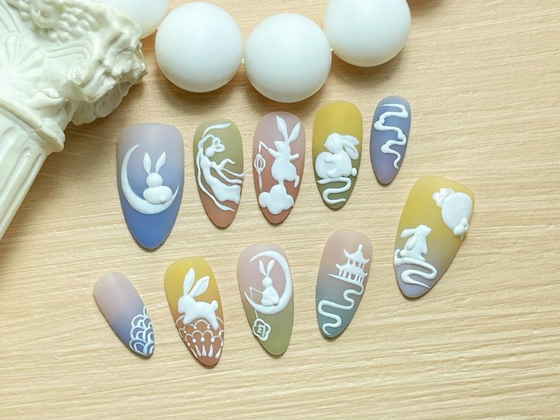 穿戴甲/穿衫甲/手工绘制/嫦娥玉兔庆中秋 - 指甲油/指甲贴 - 其他材质 