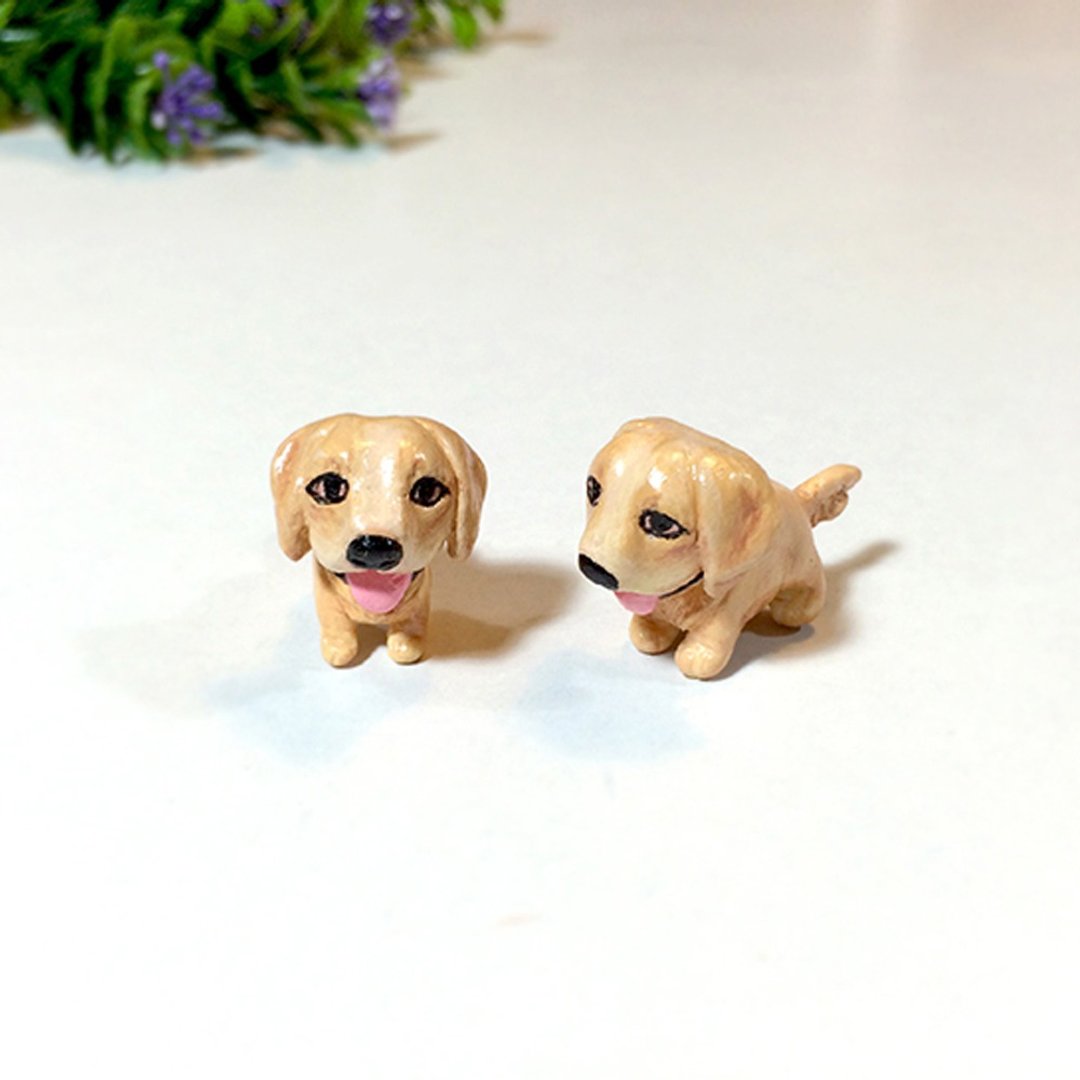 Golden retriever Dog Earrings, Gauge & Plug Earrings, Two Piece Earrings - 耳环/耳夹 - 粘土 咖啡色