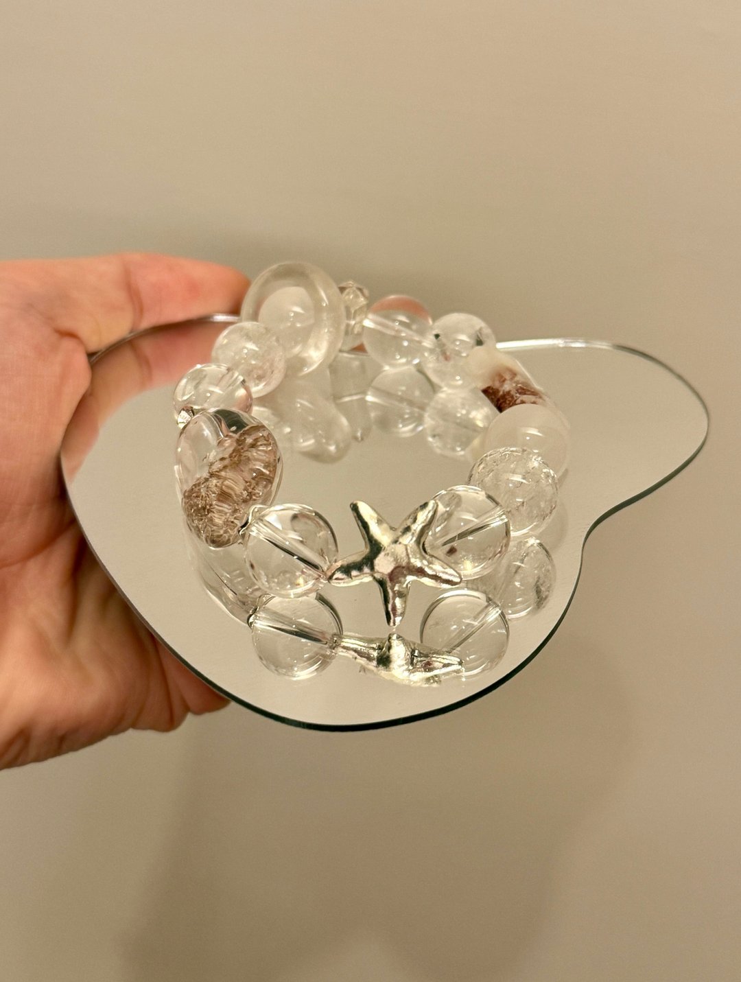 灰调粉幽灵白水晶幽灵兔毛彩虹白阿塞奶白晶S925银设计款手链 - 手链/手环 - 水晶 透明