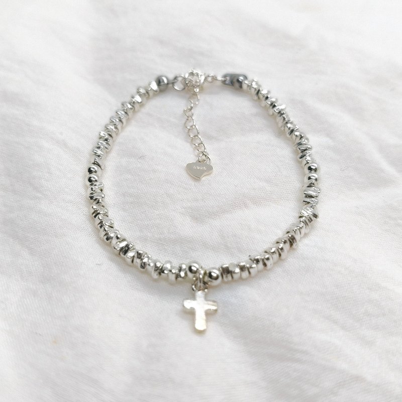 原创设计实心925纯银十字架串珠手链/福音礼品/信仰 - 手链/手环 - 纯银 