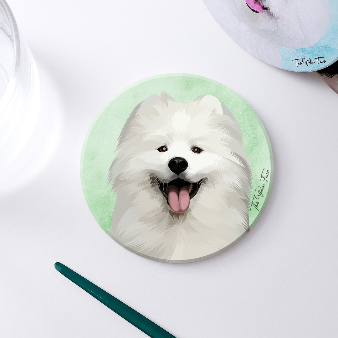 西摩犬 萨摩那犬 狗狗-圆型陶瓷吸水杯垫/动物/居家用品 - 杯垫 - 陶 