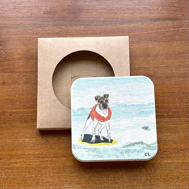 拿铁狗狗冲浪 - 陶瓷吸水杯垫 - 杯垫 - 陶 多色