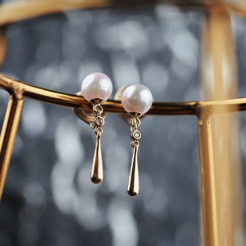 假装有耳洞 无佩戴感18K金钻石Akoya珍珠14KGF耳夹 - 耳环/耳夹 - 贵金属 