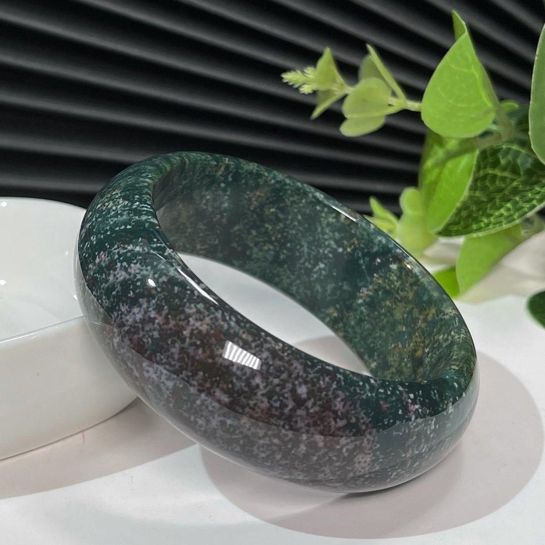 绿色海洋碧玉手镯51MM 高瓷满天星带天眼绿色玉髓手环 纹理独特 - 手链/手环 - 半宝石 绿色