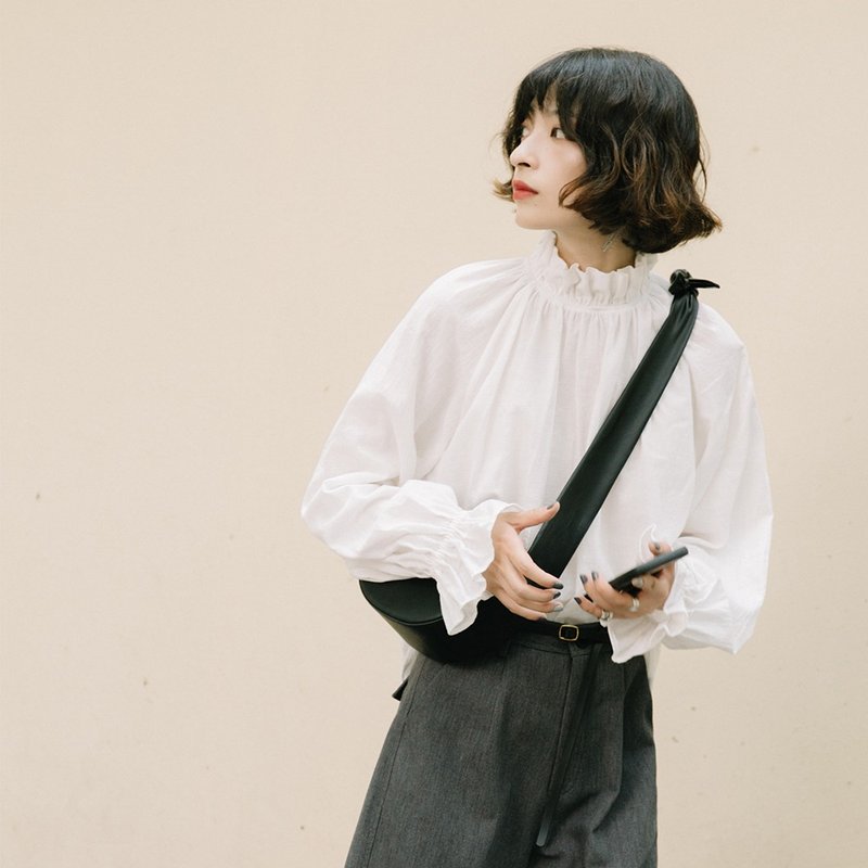 法式花边领套头白衬衫|衬衫|夏秋款|棉|Sora-328 - 女装衬衫 - 棉．麻 白色