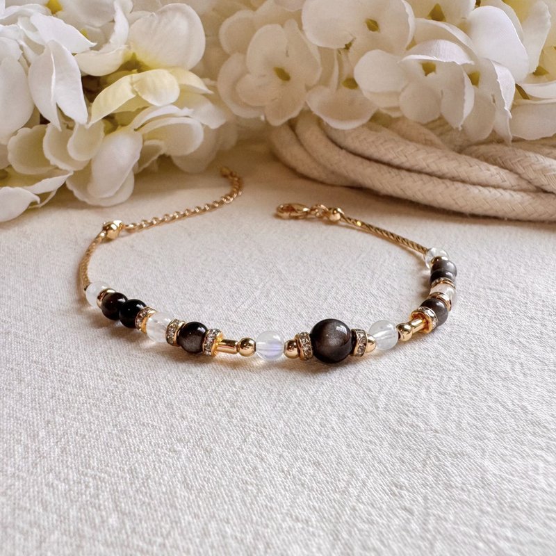 天蝎座水晶手链 | 银曜石 蓝月亮石 | 十二星座守护石 天然石手链 - 手链/手环 - 宝石 黑色