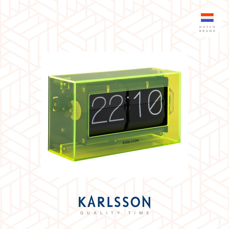 Karlsson, Flip clock Boxed acrylic neon yellow 透明黄翻页钟 - 时钟/闹钟 - 压克力 黄色