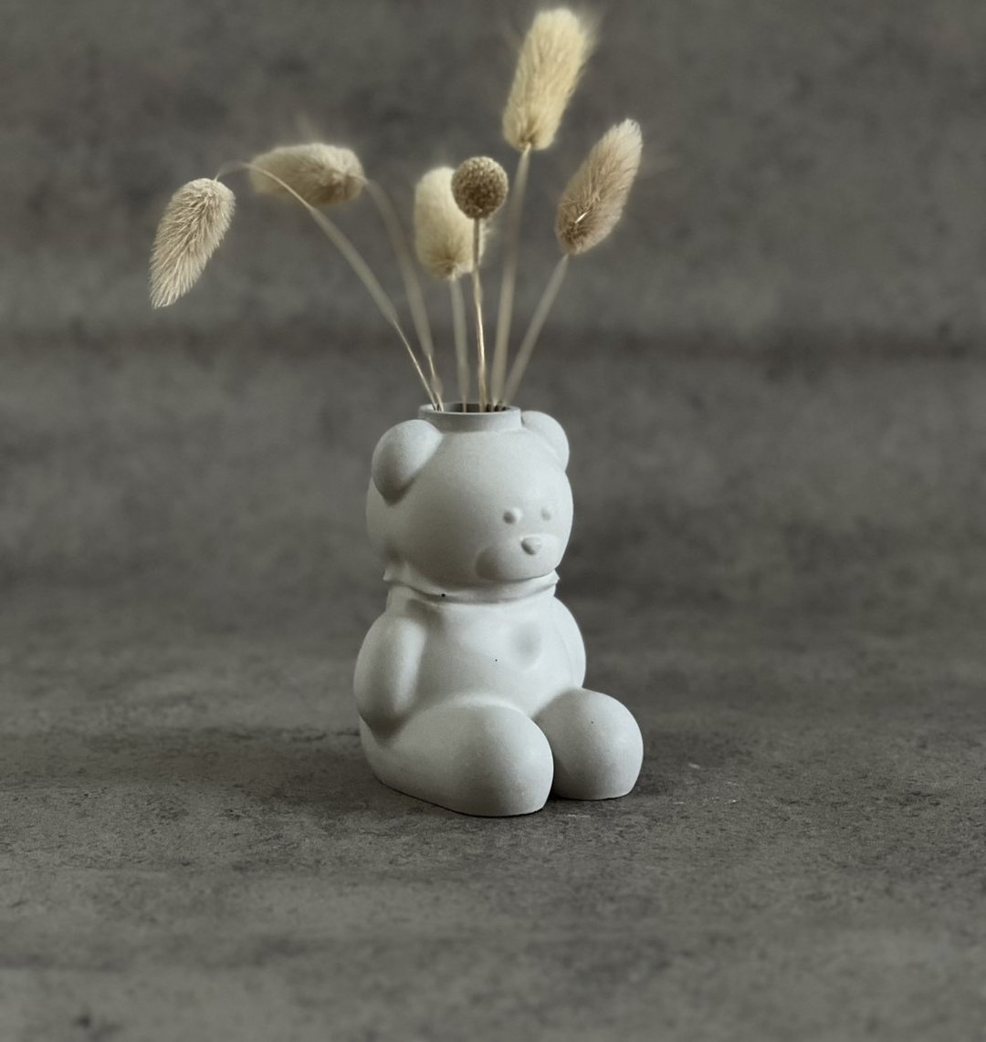 熊/花器/扩香石/笔筒/水泥/摆件/蜡烛台/母亲节/干燥花 - 花瓶/陶器 - 环保材料 