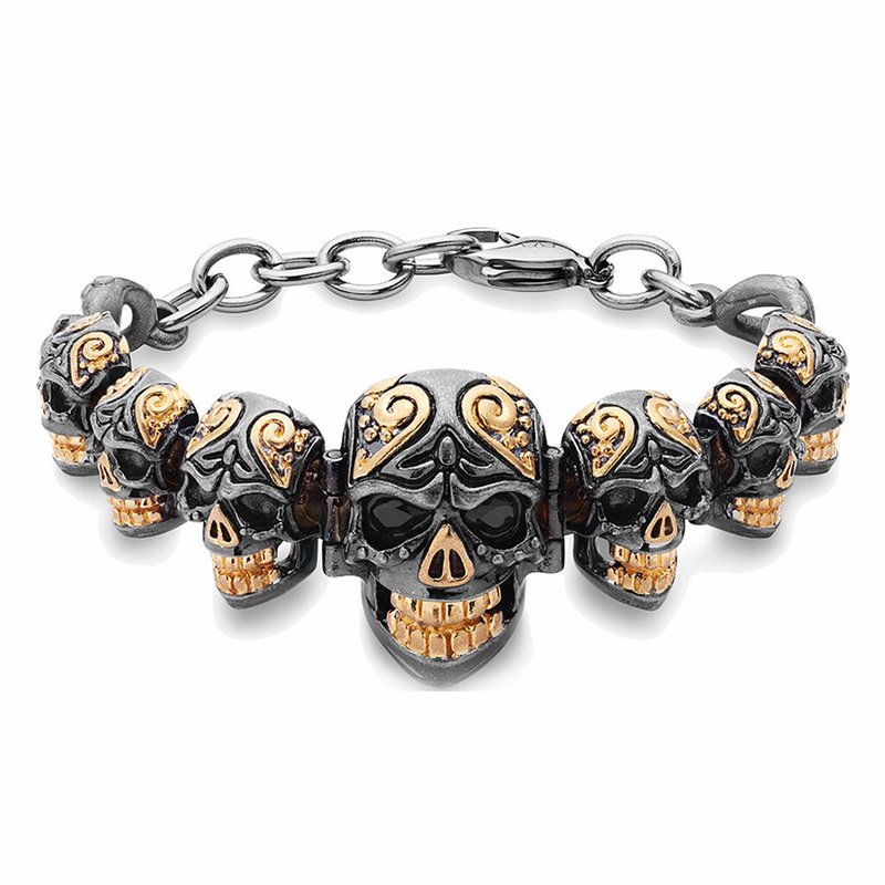 半金末日骷髅手环 - 手链/手环 - 不锈钢 黑色