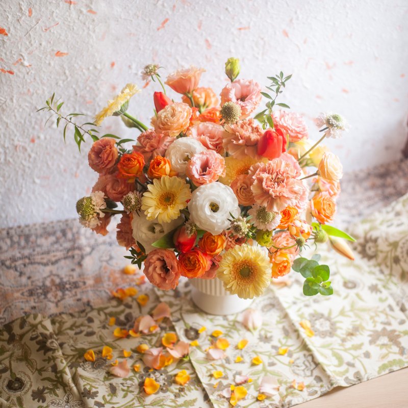 甜橘粉鲜花桌花 | 开幕送礼 | 居家布置 | 可定制 - 干燥花/捧花 - 植物．花 橘色