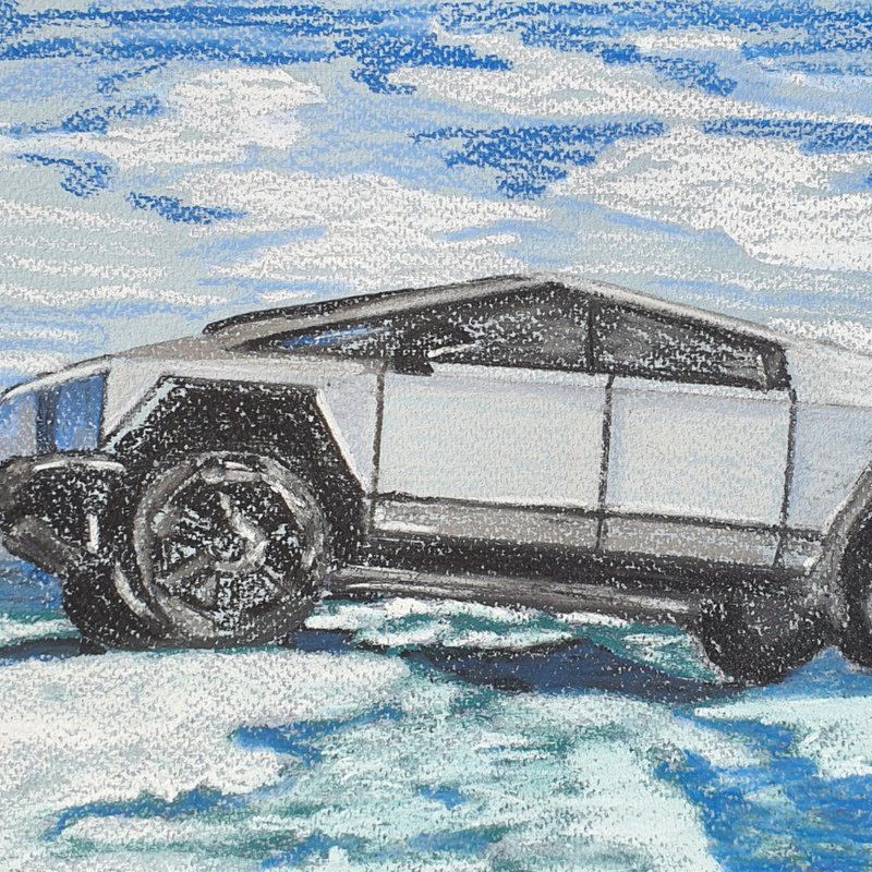 Tesla Cyber​​truck 绘画 Tesla Fremont 2023 汽车原创艺术车 Cyber​​troneast - 海报/装饰画/版画 - 其他材质 银色